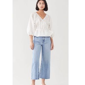 Levi’s Delilah Wrap Puff Sleeved Sheer Top in White Sugar Swizzle Size Small